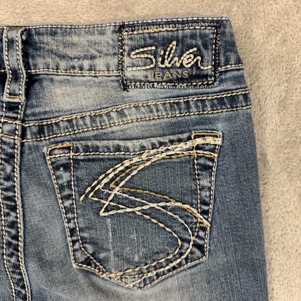 Silver Jeans Womens W28 L31 Blue Aiko Bootcut Whiskered Thick Stitch Western - Picture 7 of 16